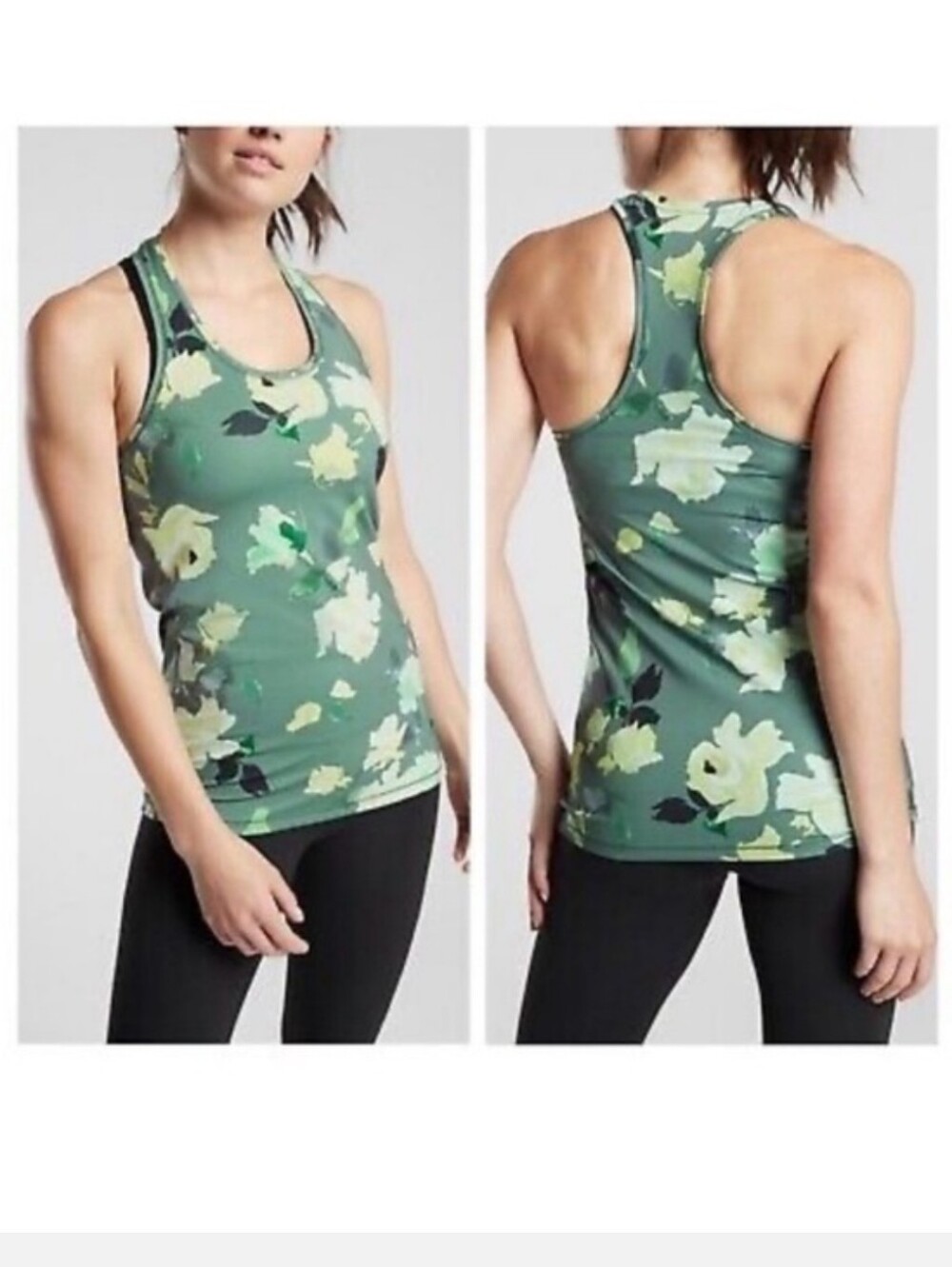 Athleta Shanti Green Floral Racerback Tank Top Size L